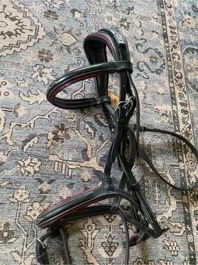 CWD Black Leather Horse Bridle with Red Trim